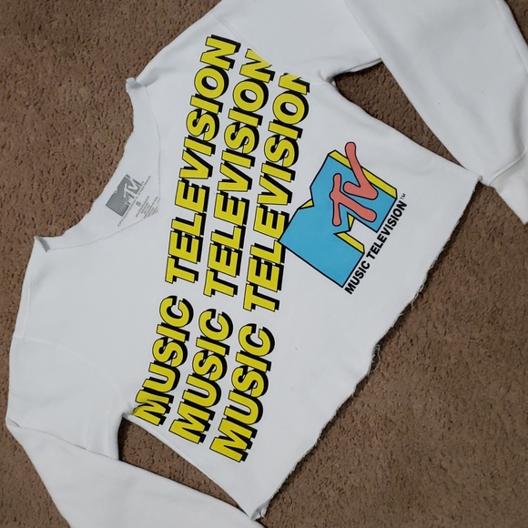 MTV Tops - MTV Music Television Logo White Cropped Cut Sweatshirt Size S Small